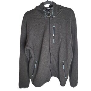 Lands End Mens XL Full Zip Fleece Hoodie Sweater Knit Jacket Gray RN62830